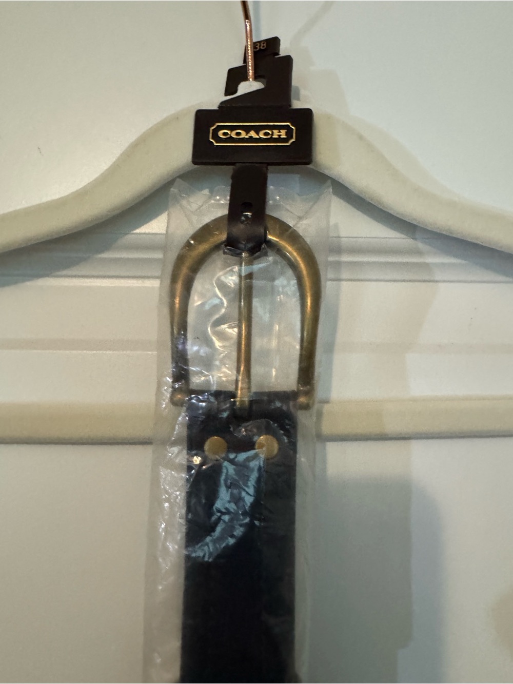 COACH Men's Brown Leather Belt with Brass Buckle Size 38